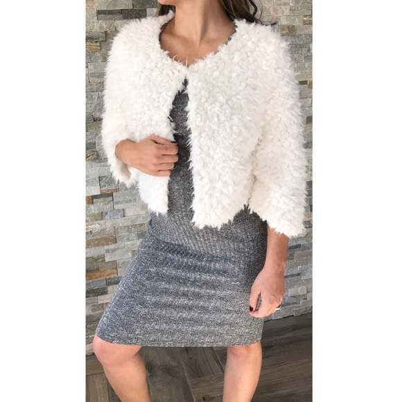 Say What? Jackets & Blazers - Ivory shaggy faux fur shrug coat